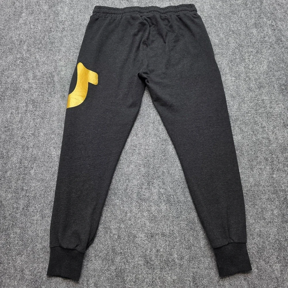 True Religion Men's Joggers Large Charcoal Gray Gold Horseshoe Logo Sweatpants